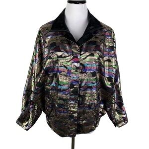 De VOGUE Collection Vintage Metallic Reversible Full Zip Disco Jacket Women's L